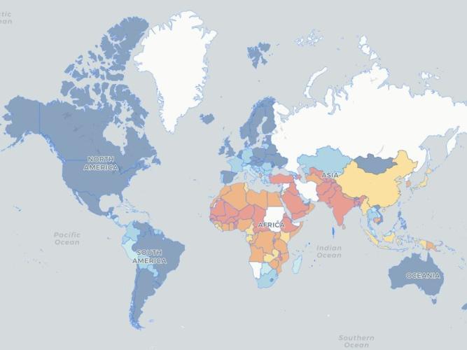 Map showing digital gender inequalities, taken from the Digital Gender Gaps website