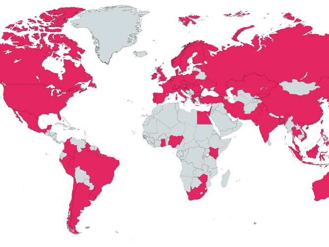 Map showing the nationalities of our students