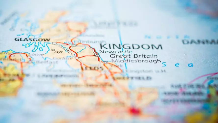 Map of the United Kingdom with a focus on the north of england