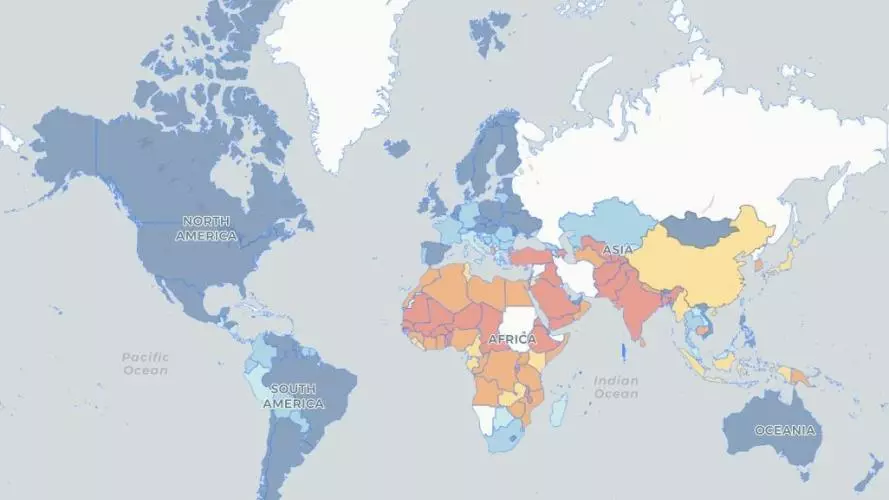 Map showing digital gender inequalities, taken from the Digital Gender Gaps website