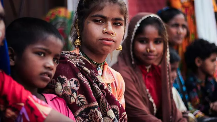 Image of three young girls, photographed in Jammu, India