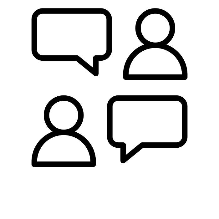 Graphic of two figures speaking