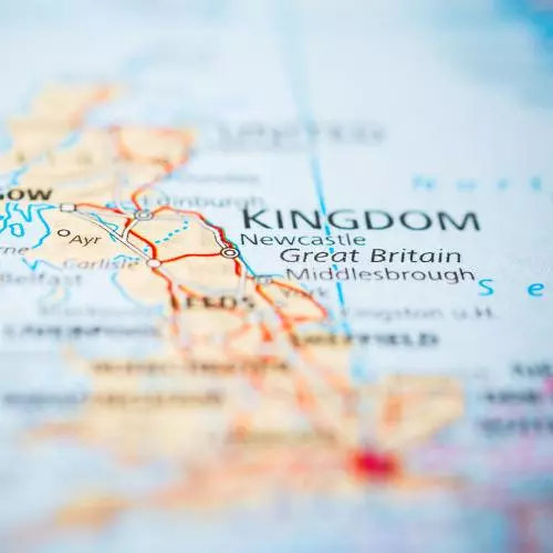 Map of the United Kingdom with a focus on the north of england