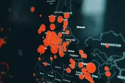 Map of Europe showing Covid-19 Hotspots